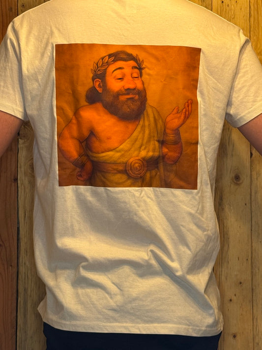 t-shirt met rugopdruk Griekse God + Borstopdruk 'Astdamoris'